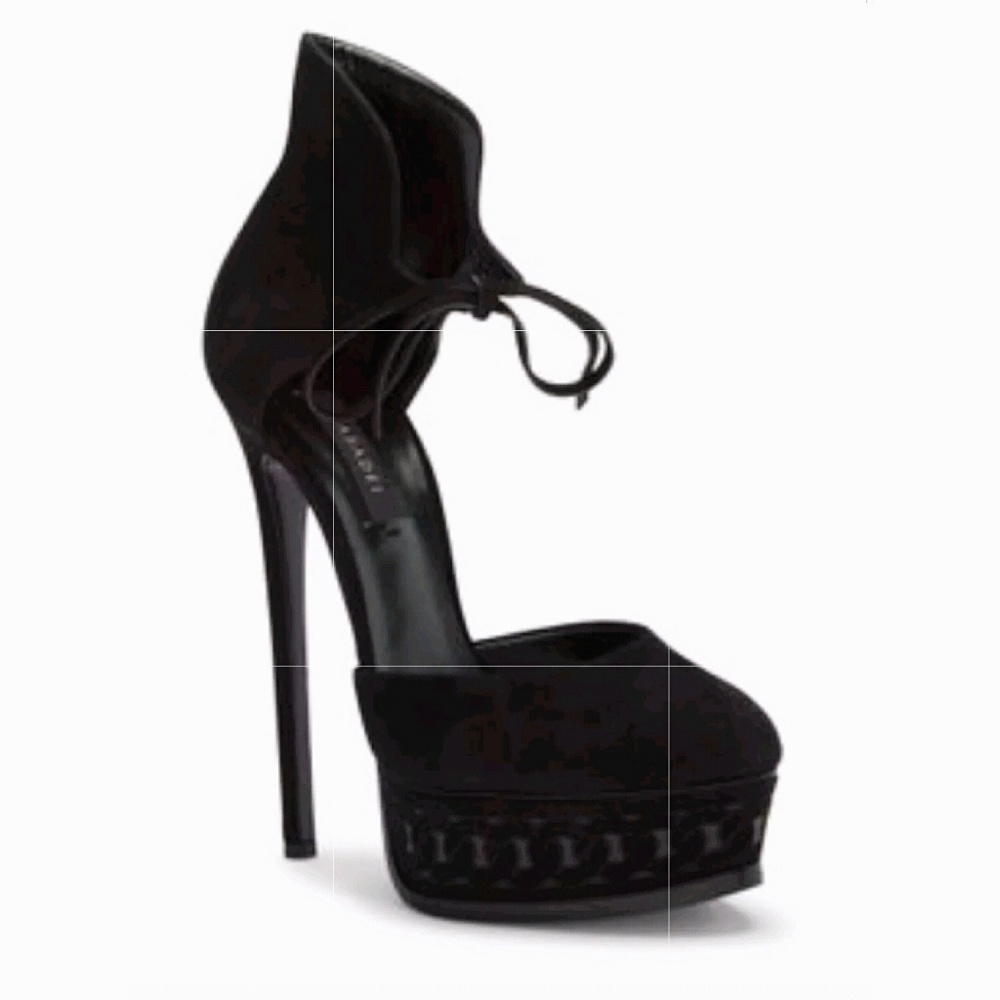 Casadei Black Suede Platform Pump Heel Tieups